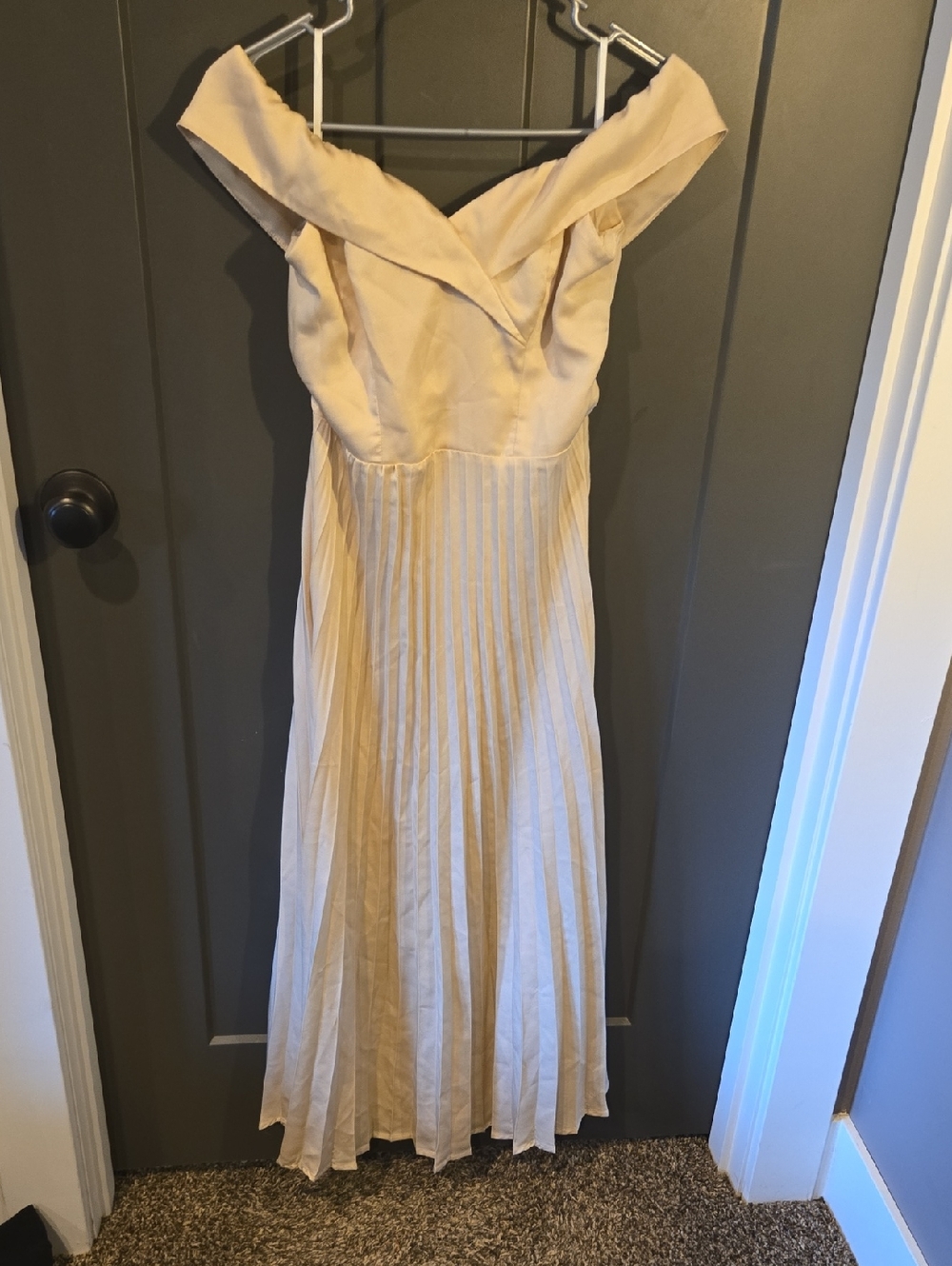 SHEIN Off-Shoulder Pleated Maxi Dress in Beige